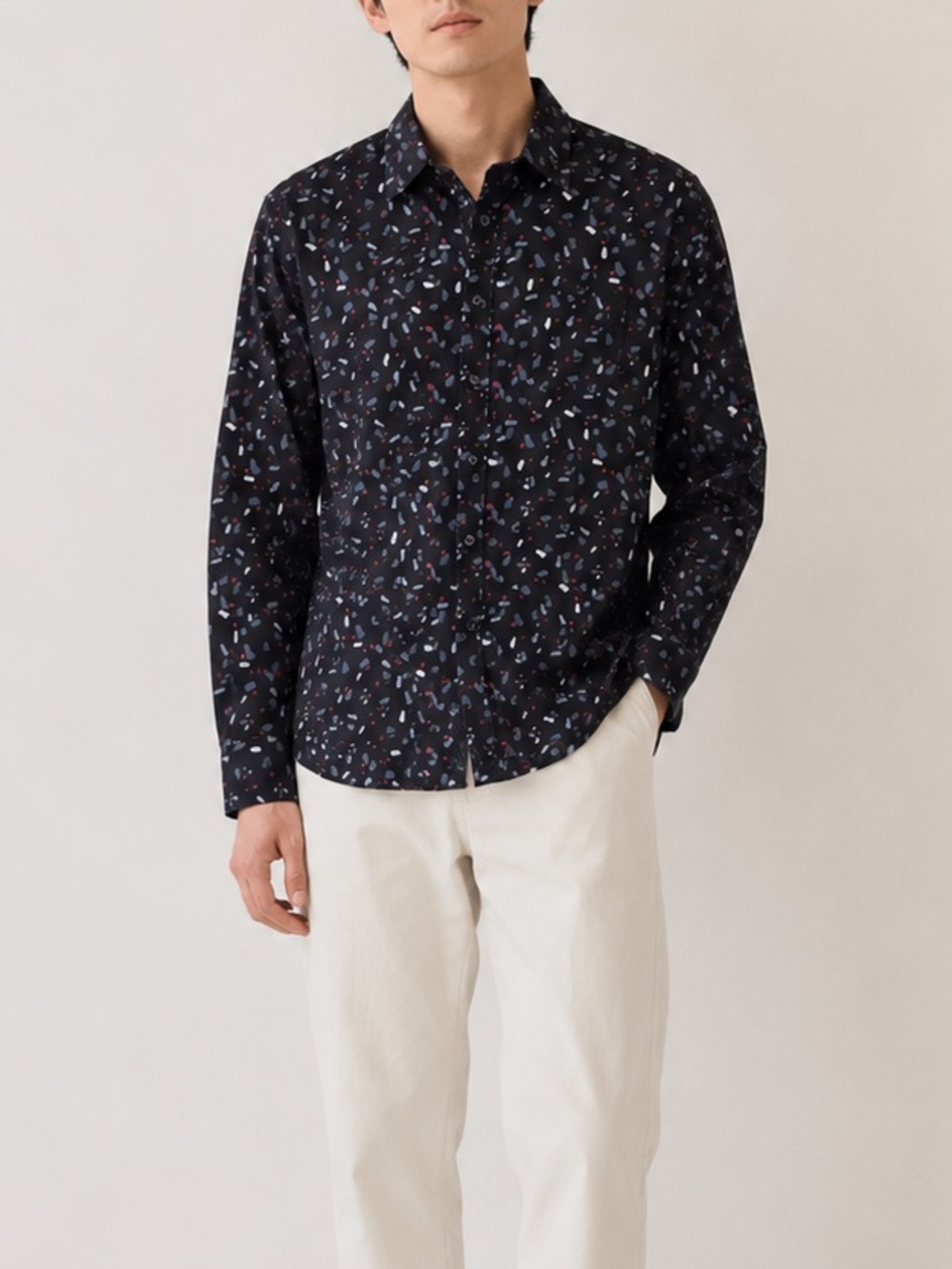 Club Monaco Slim Fit Shirt Men’s Medium Black Abstract Print Button Up Cotton